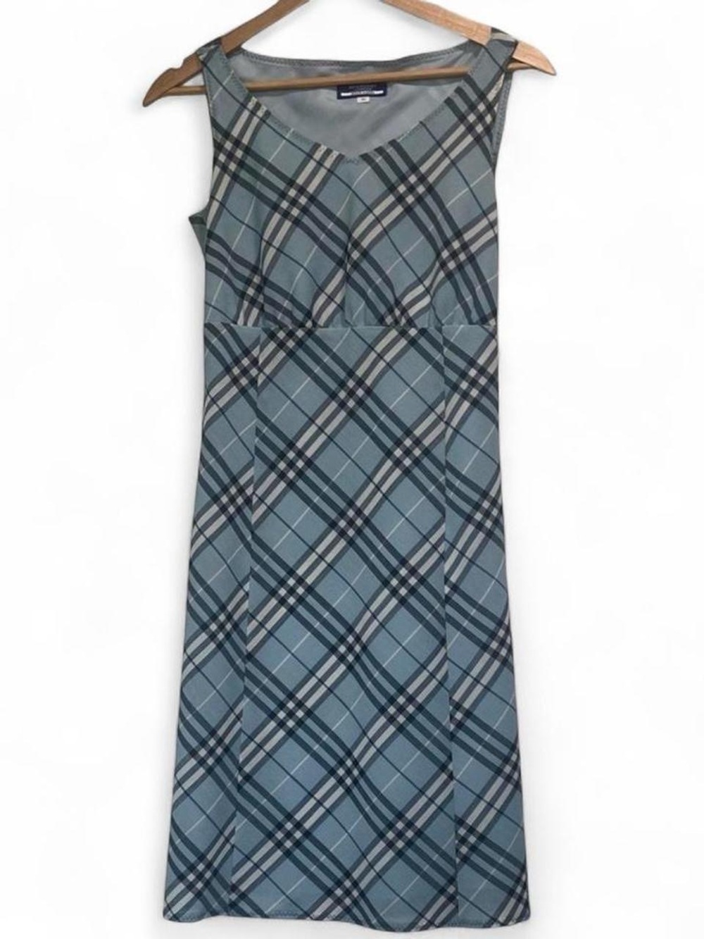 Burberry Blue Label Sleeveless Plaid A-Line Dress in Blue and Cream